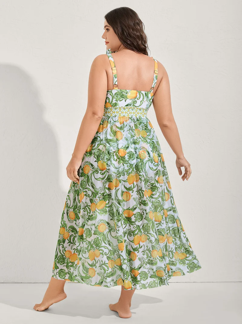 Two-Piece Citrus Print Sarong Swimsuit