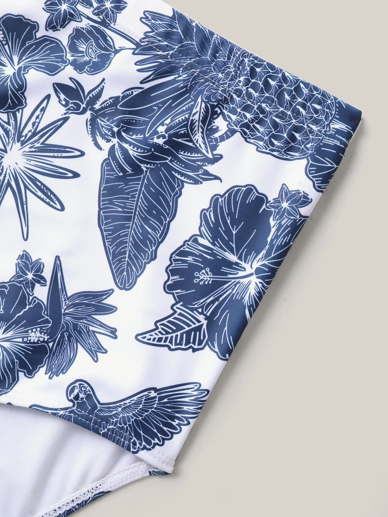 Tropical Print Twist Front Swim Dress