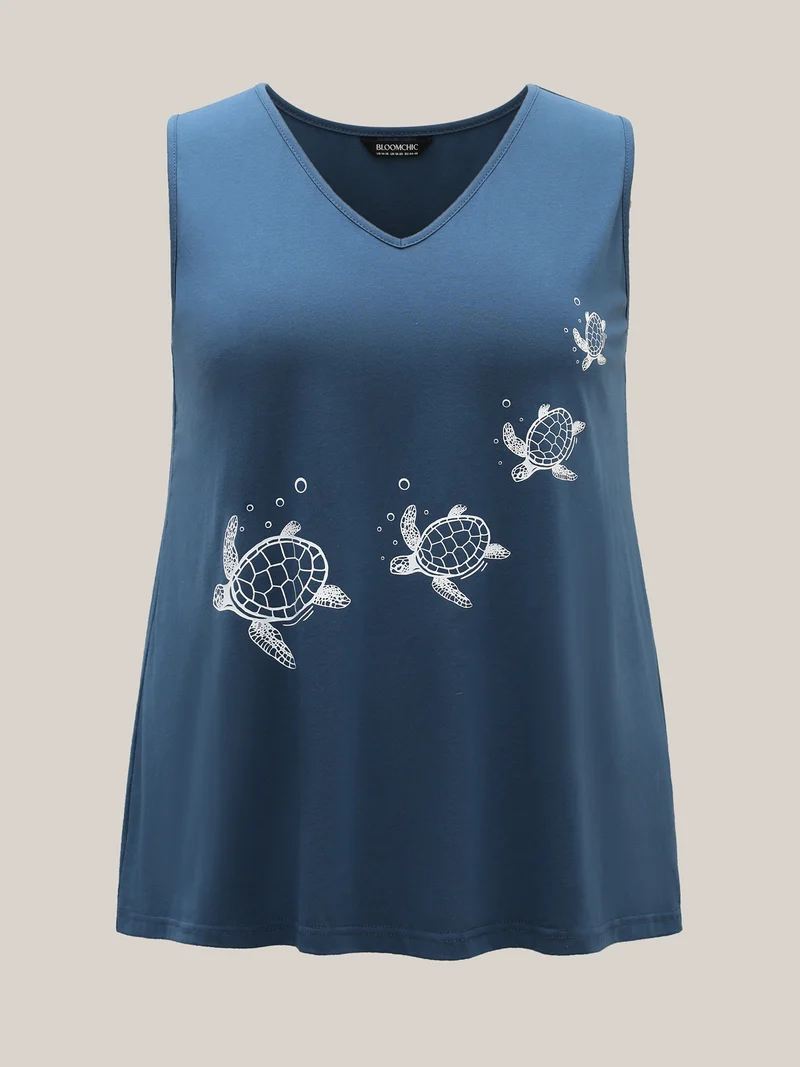 Turtle Print V-Neck Tank Top