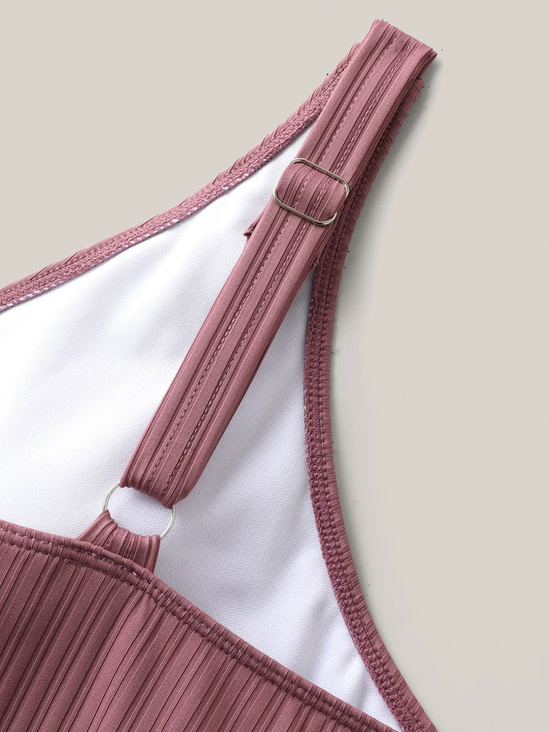 Textured Belted Solid Swim Dress