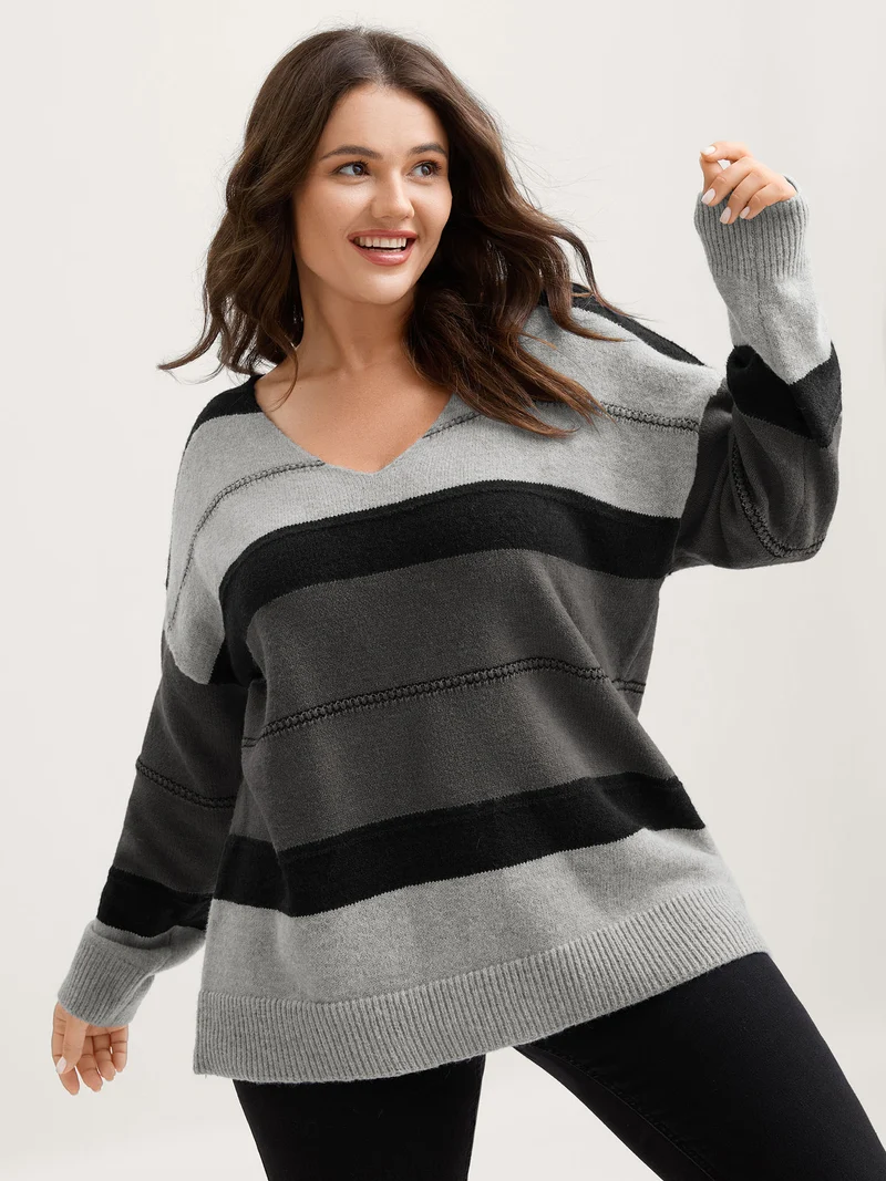 Striped Print Color Contrast Pullover