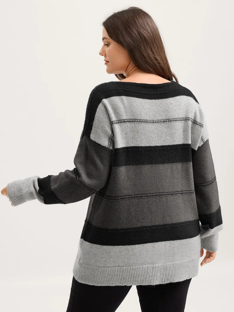 Striped Print Color Contrast Pullover