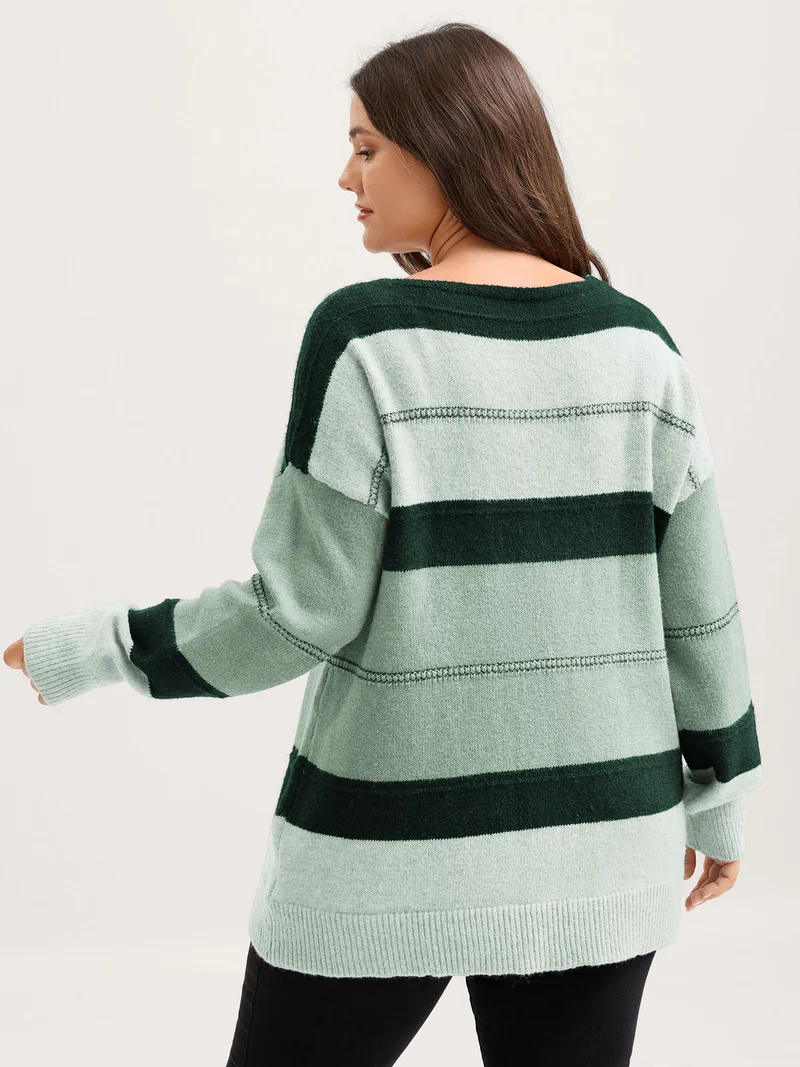 Striped Print Color Contrast Pullover