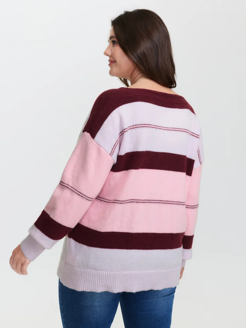 Striped Print Color Contrast Pullover