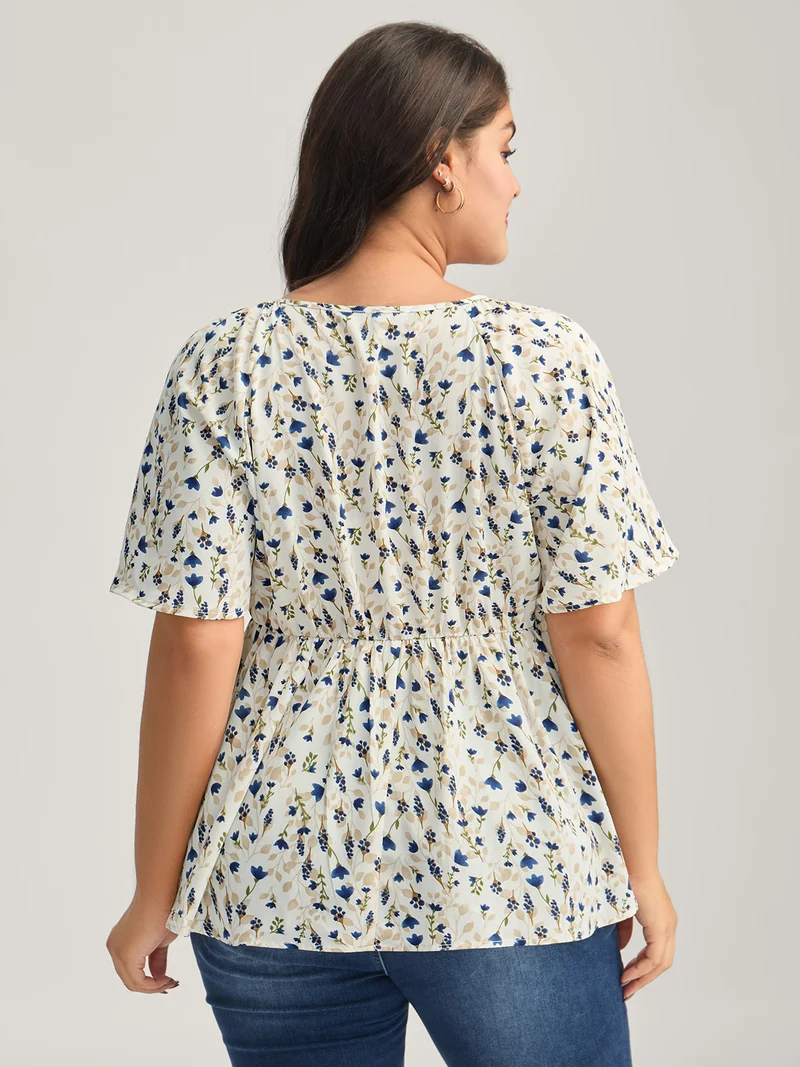 Bust-Comfort Floral Print Tie Blouse