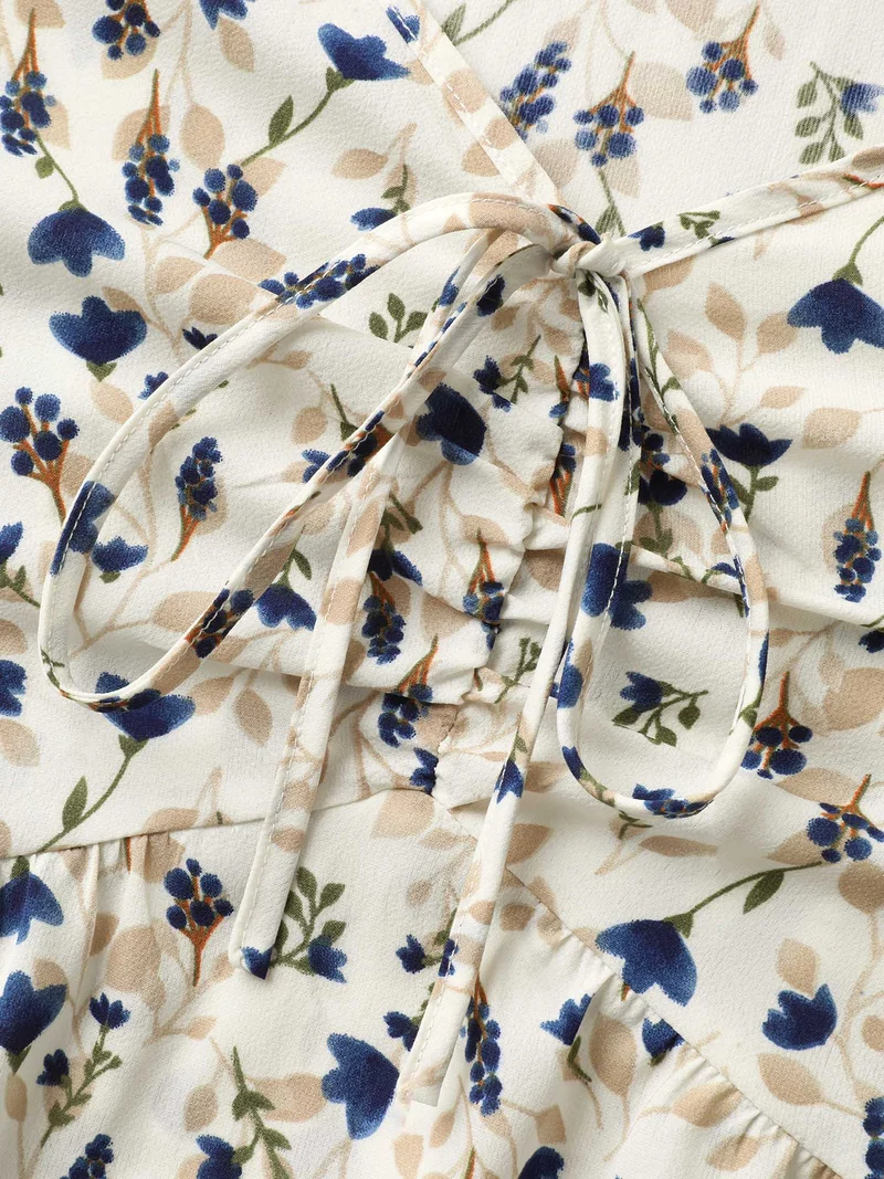 Bust-Comfort Floral Print Tie Blouse