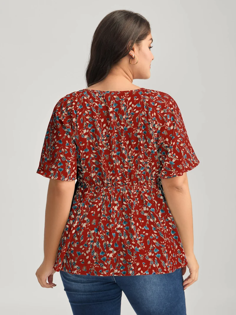 Bust-Comfort Floral Print Tie Blouse