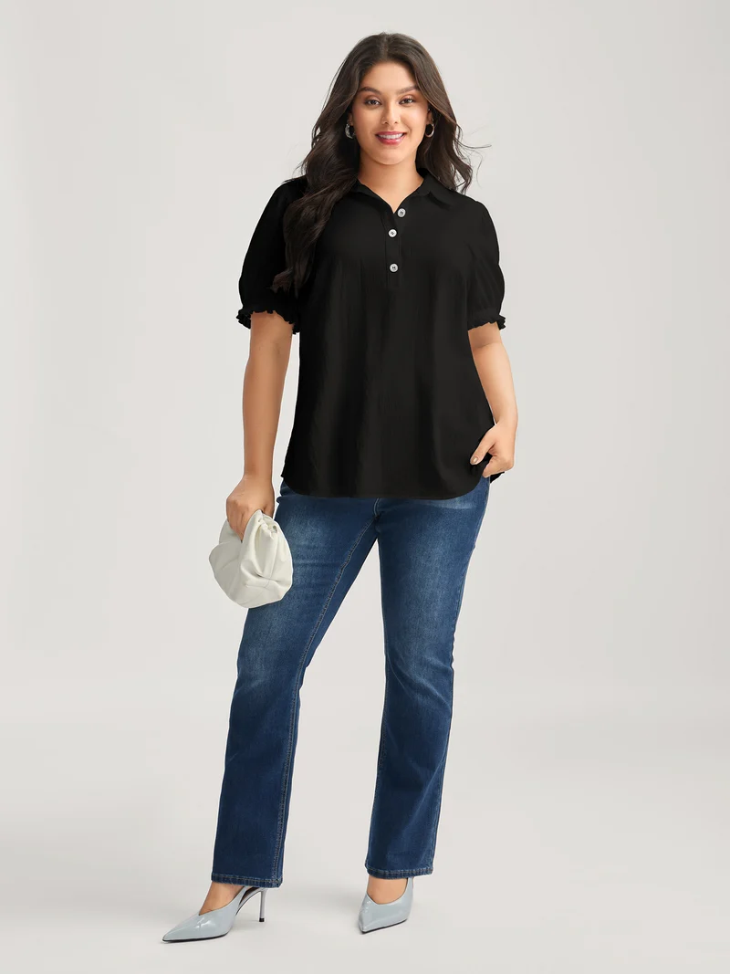 Pure Cotton Ruffled Puffy Sleeve Blouse