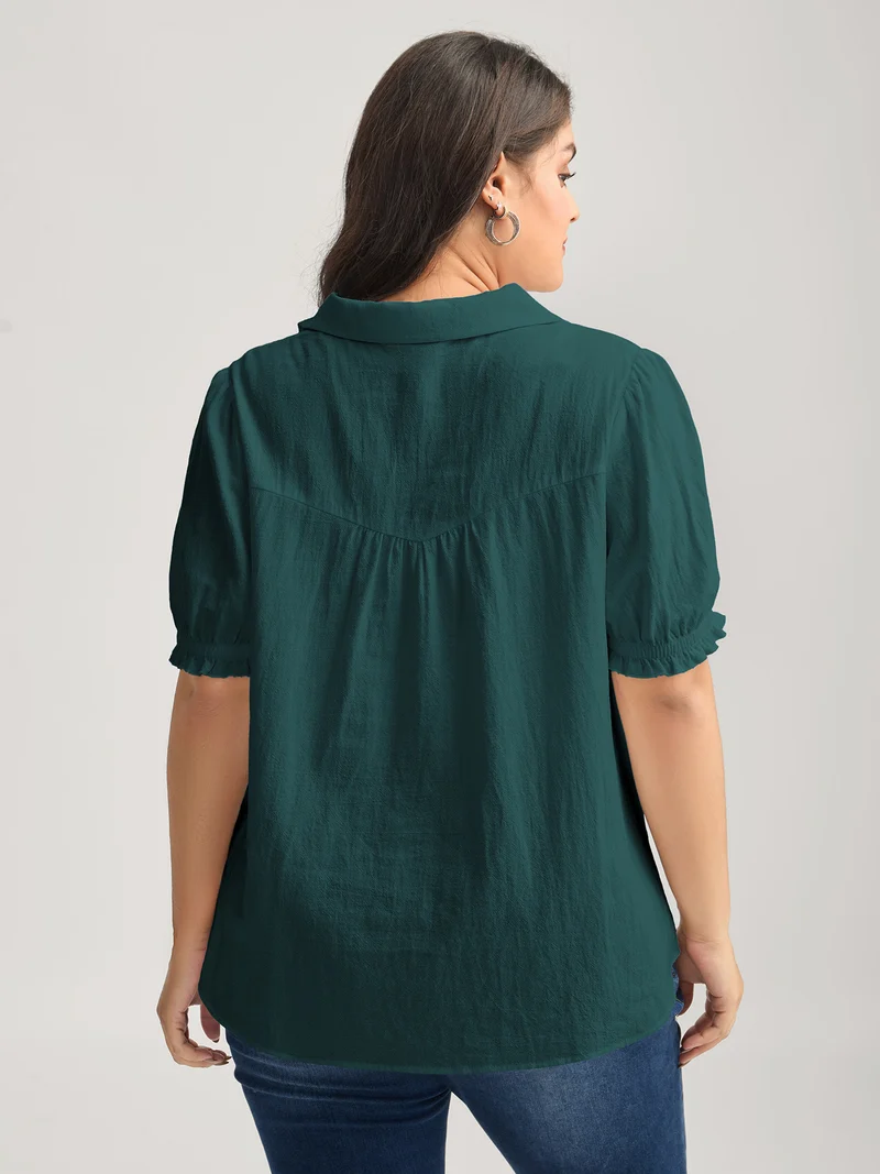 Pure Cotton Ruffled Puffy Sleeve Blouse