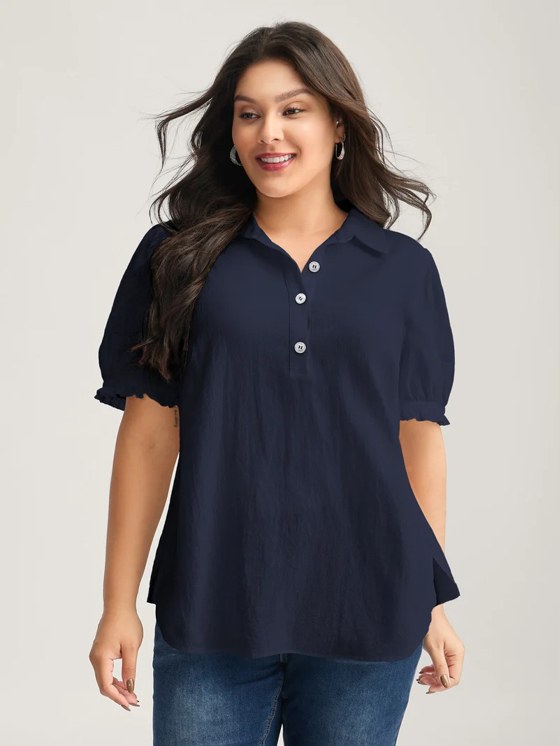 Pure Cotton Ruffled Puffy Sleeve Blouse
