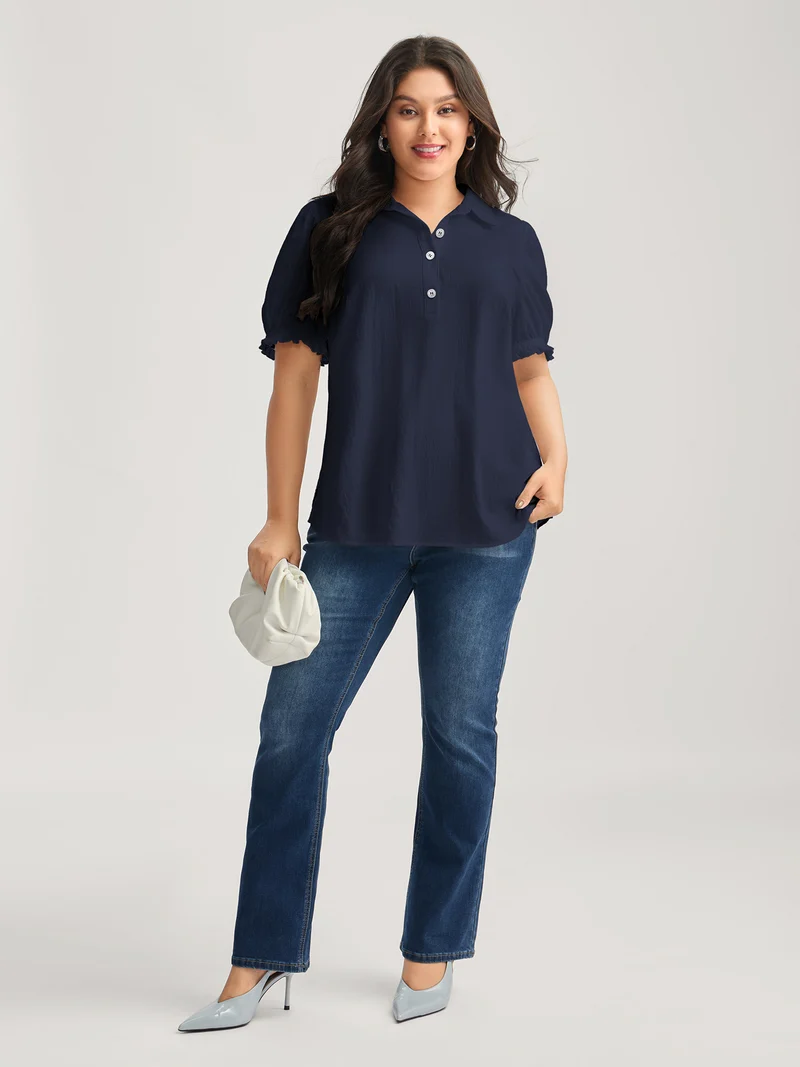 Pure Cotton Ruffled Puffy Sleeve Blouse