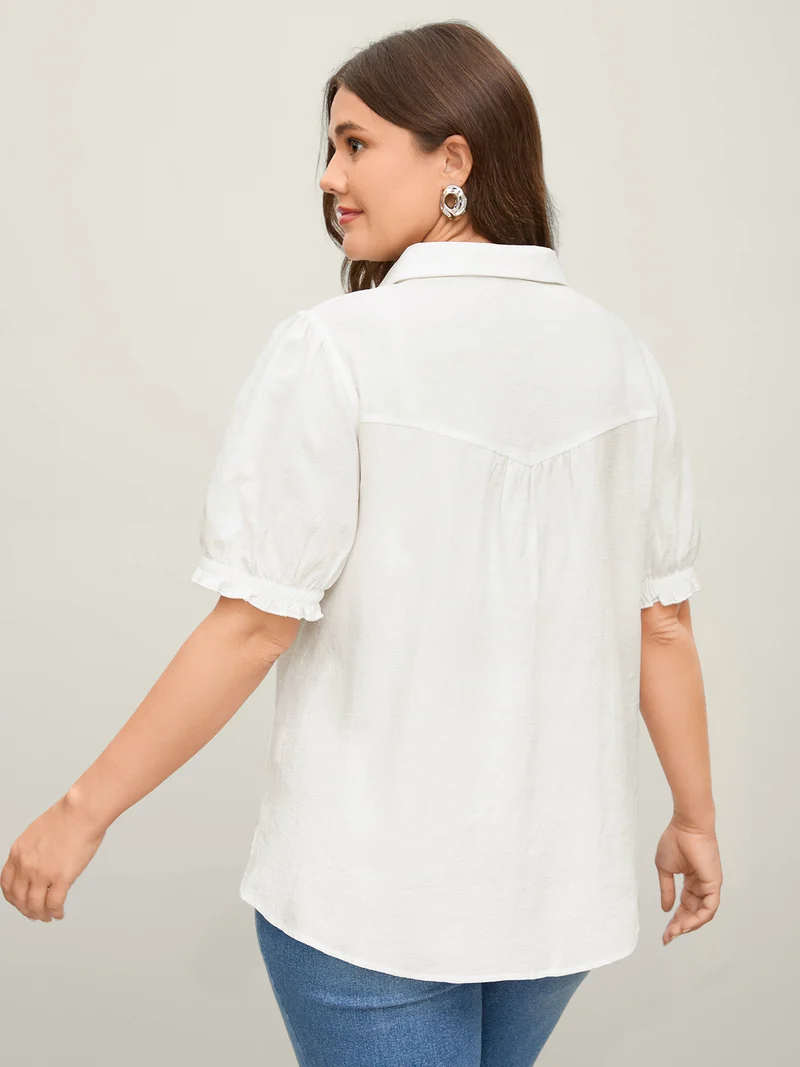 Pure Cotton Ruffled Puffy Sleeve Blouse