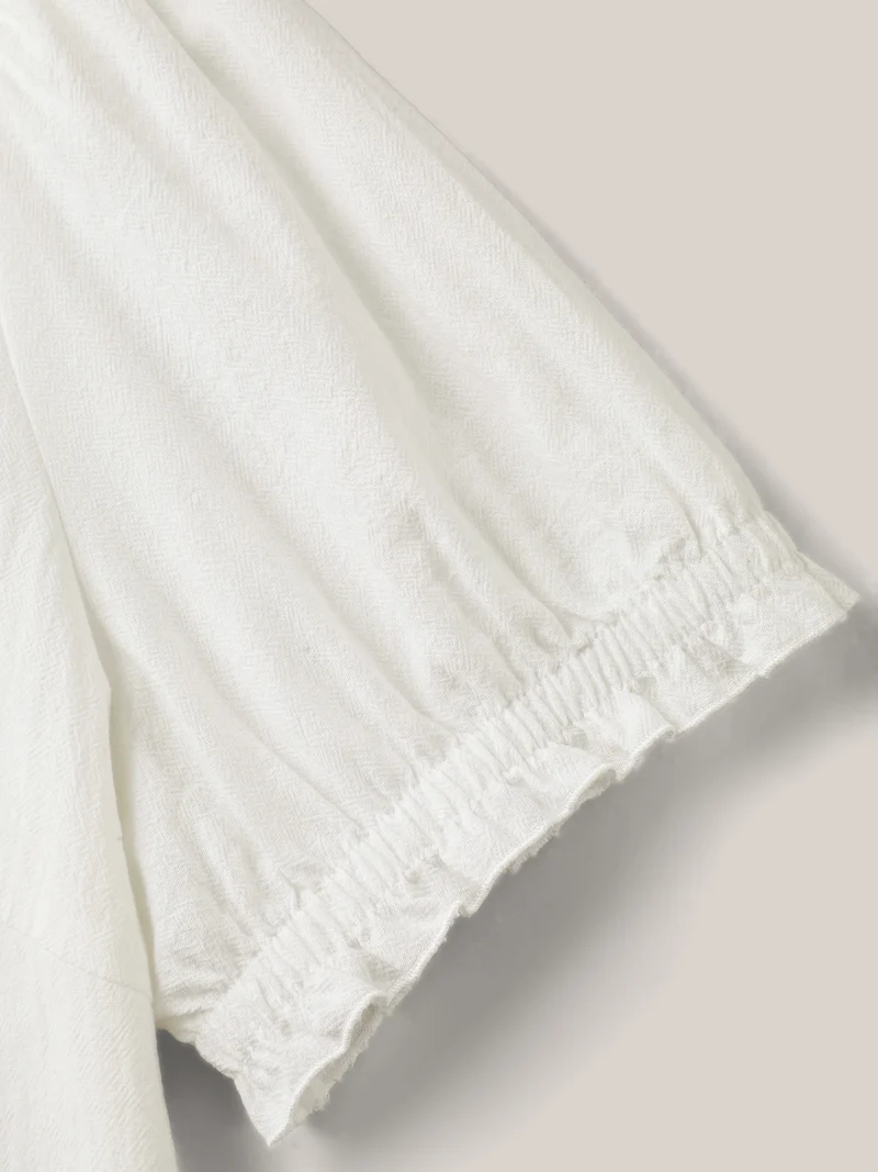 Pure Cotton Ruffled Puffy Sleeve Blouse