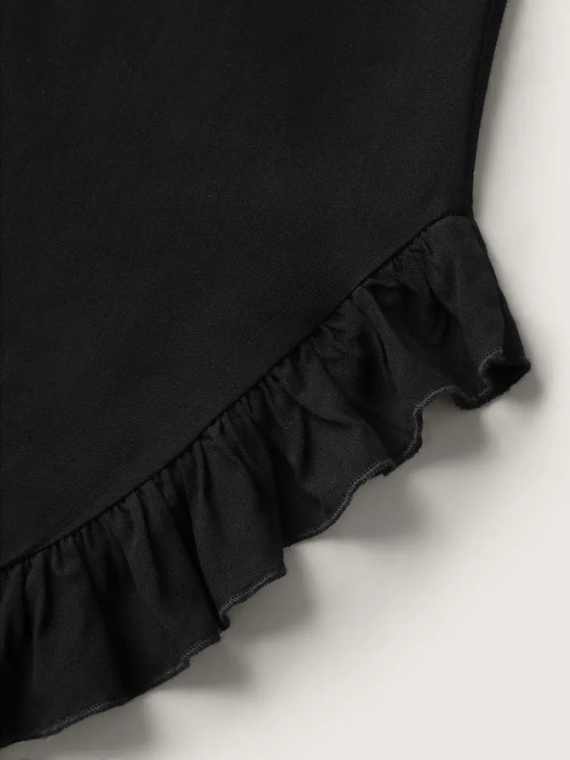Ruffled Curvy Hem Wide-Leg Pants