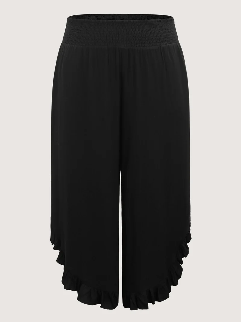 Ruffled Curvy Hem Wide-Leg Pants