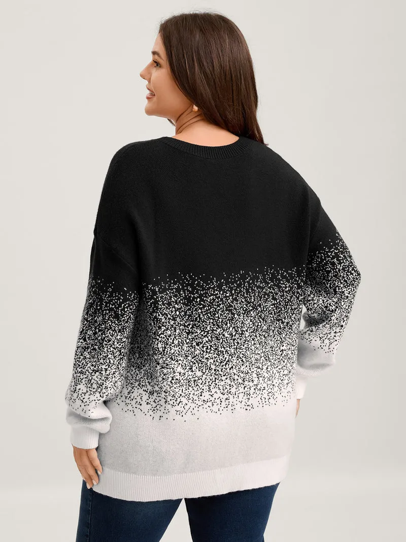 Jacquard Color Blend Ribbed Hem Pullover