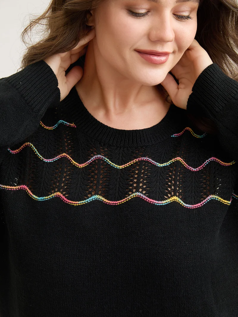 Ripple Textured Sheer Neck Backless Pullover