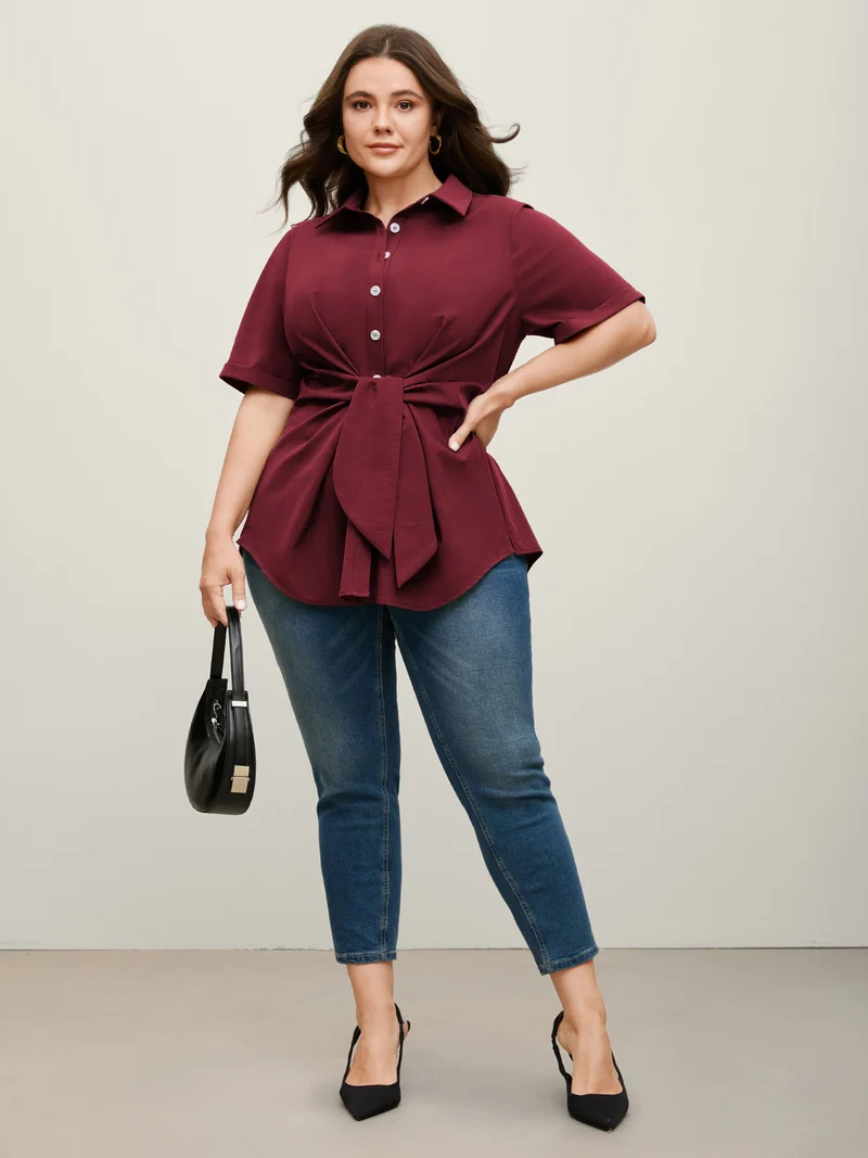 Knotted Front Asymmetrical Hem Blouse
