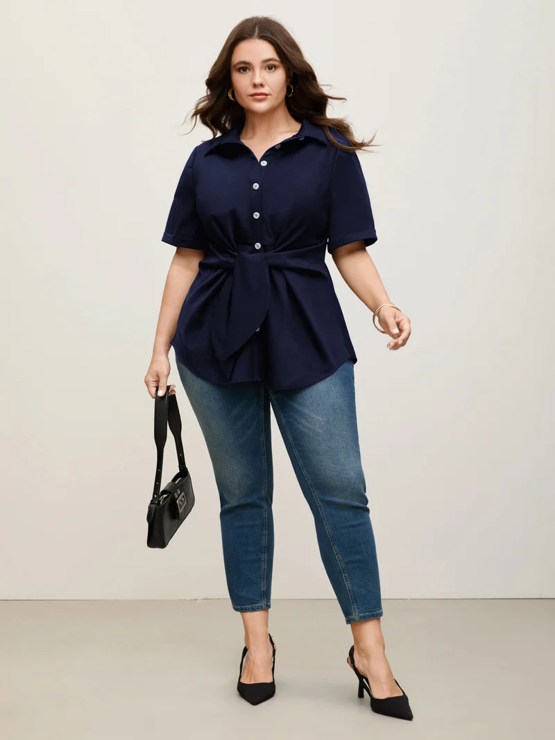 Knotted Front Asymmetrical Hem Blouse