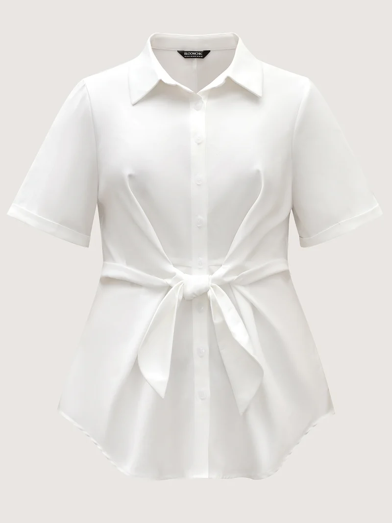 Knotted Front Asymmetrical Hem Blouse
