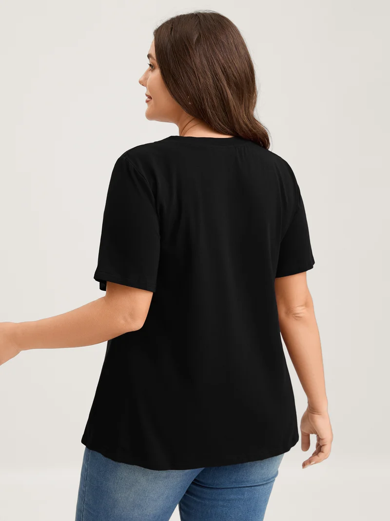 Knotted Cut-Out Neckline Solid T-Shirt