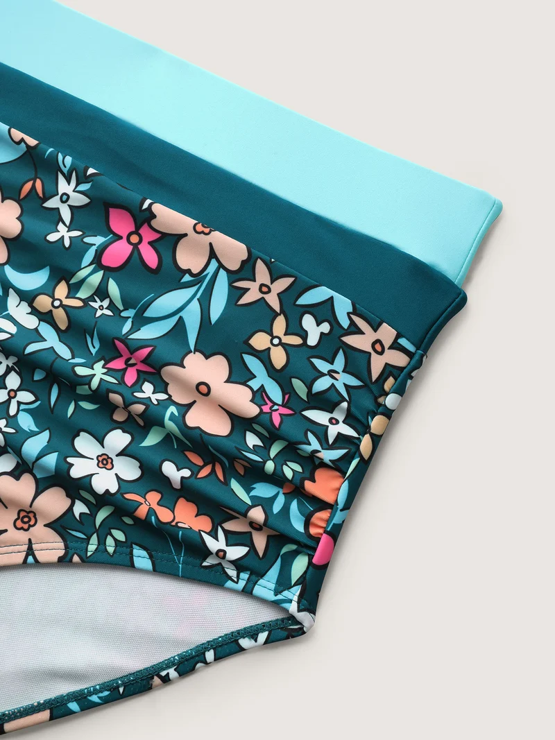 Floral Print Color Contrast Swim Bottoms