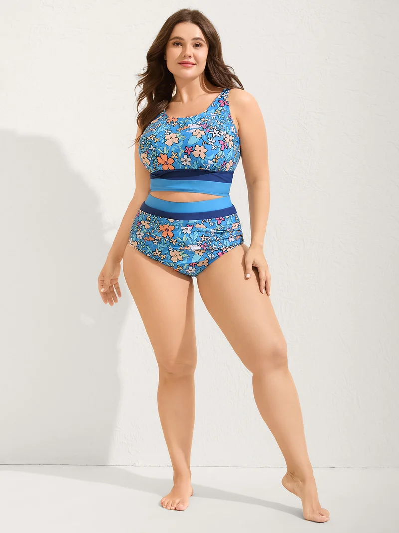 Floral Print Color Contrast Swim Bottoms