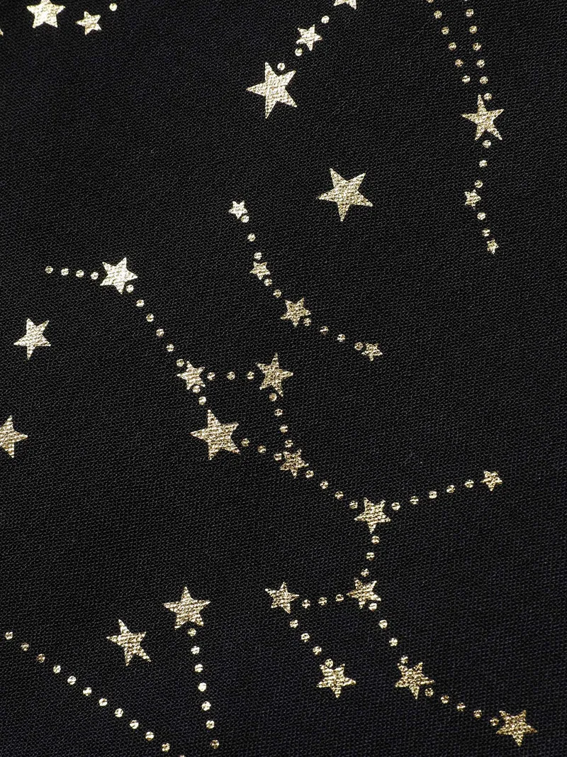 Shimmery Star Print Stretchy-Waist Midi Dress