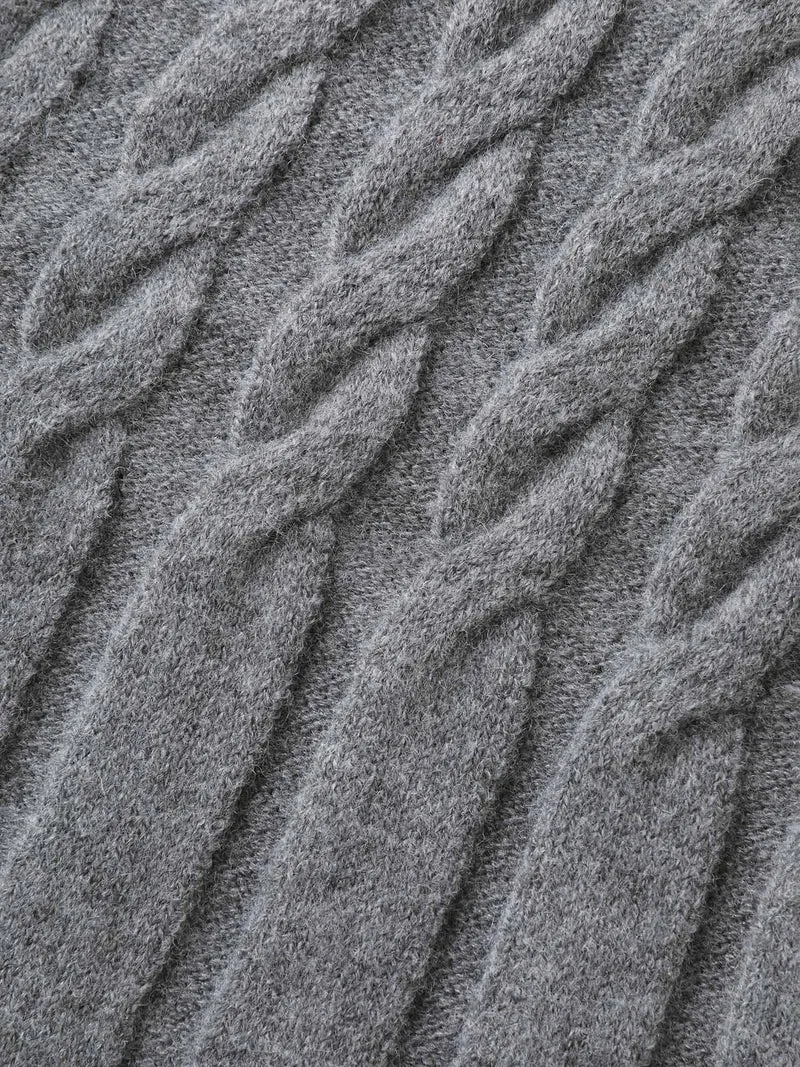 Cable Knit Round Neck Button Knit Cardigan