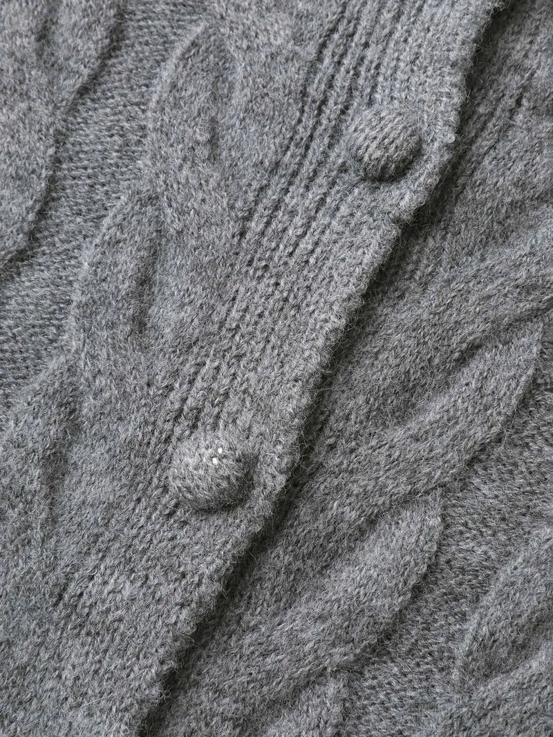 Cable Knit Round Neck Button Knit Cardigan