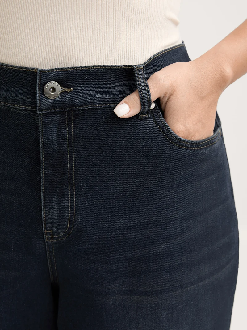 Stretchy Waist Retro Wash Wide-Leg Jeans