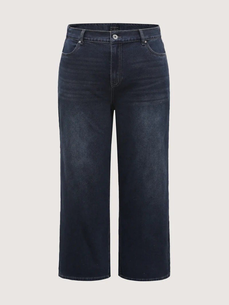 Stretchy Waist Retro Wash Wide-Leg Jeans