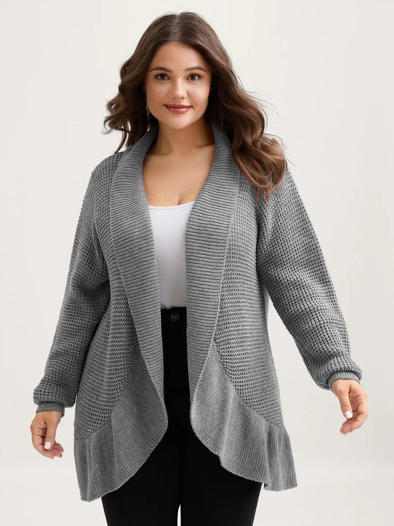 Ruffled Folded Hem Open-Front Cardigan