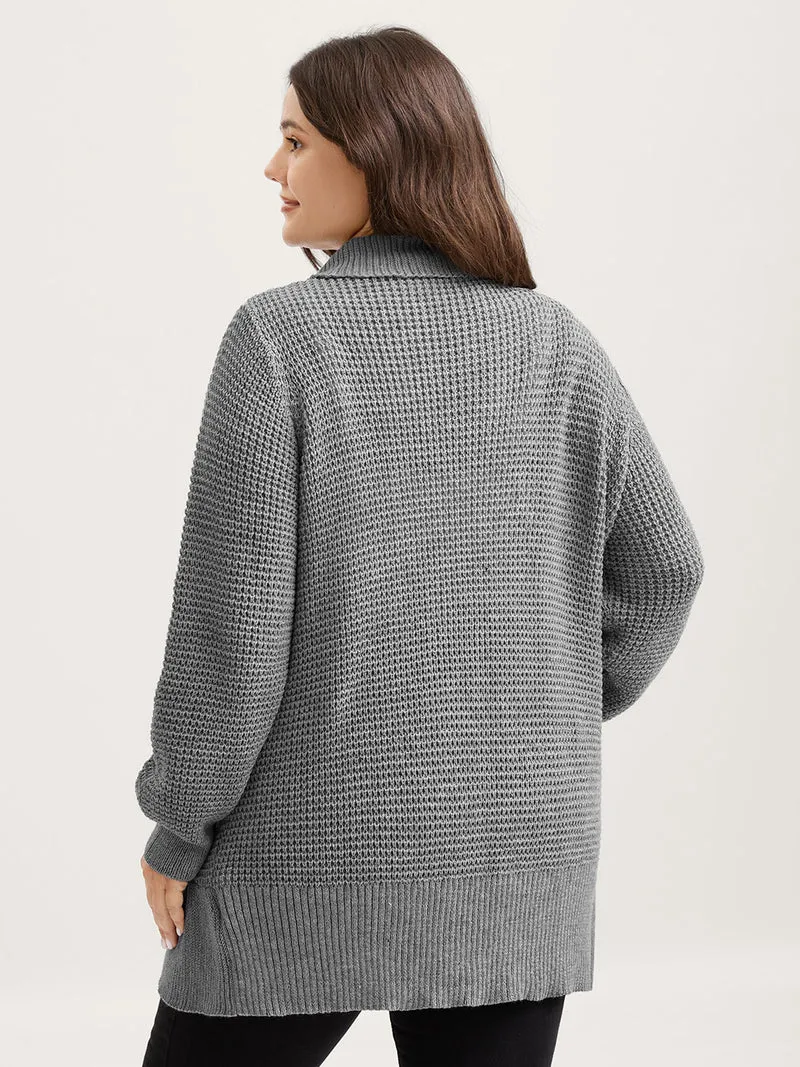 Ruffled Folded Hem Open-Front Cardigan