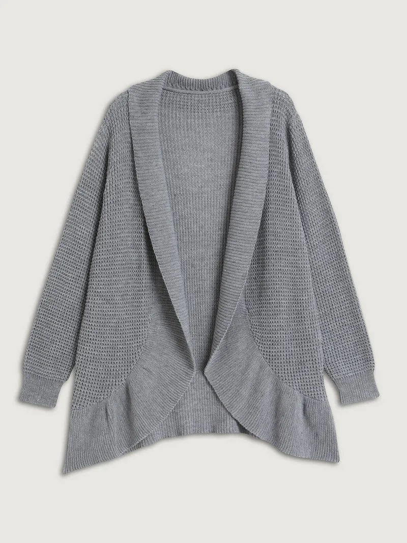 Ruffled Folded Hem Open-Front Cardigan