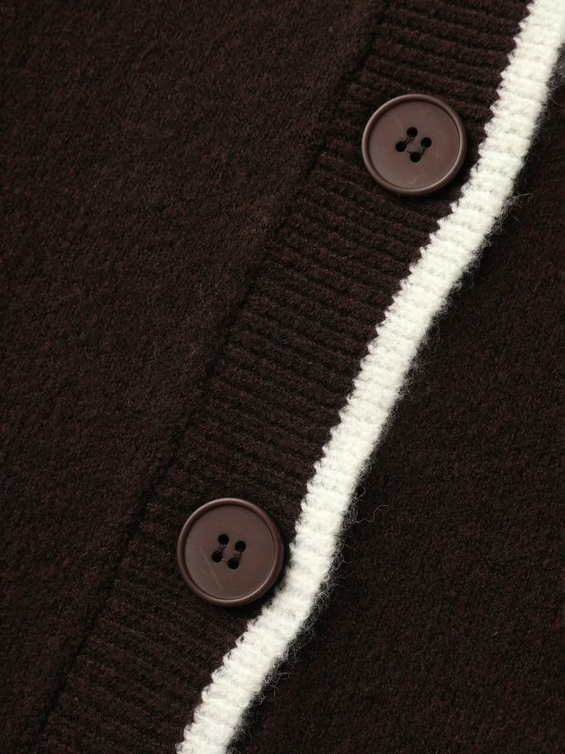 Textured Pocket Color Contrast Knit Cardigan