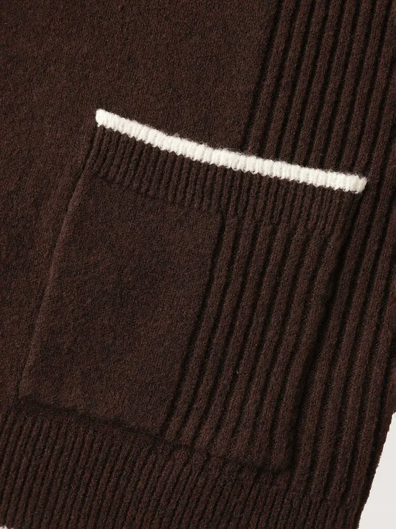 Textured Pocket Color Contrast Knit Cardigan