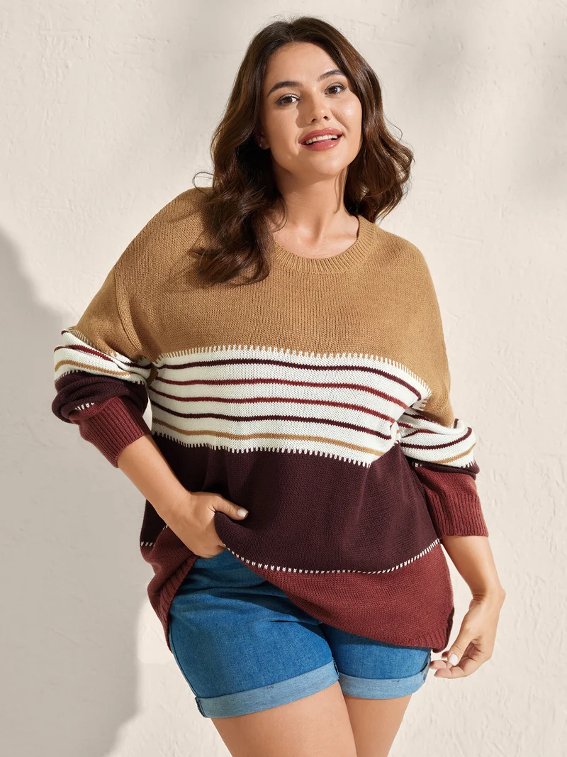 Color Block Striped Contrast Pullover