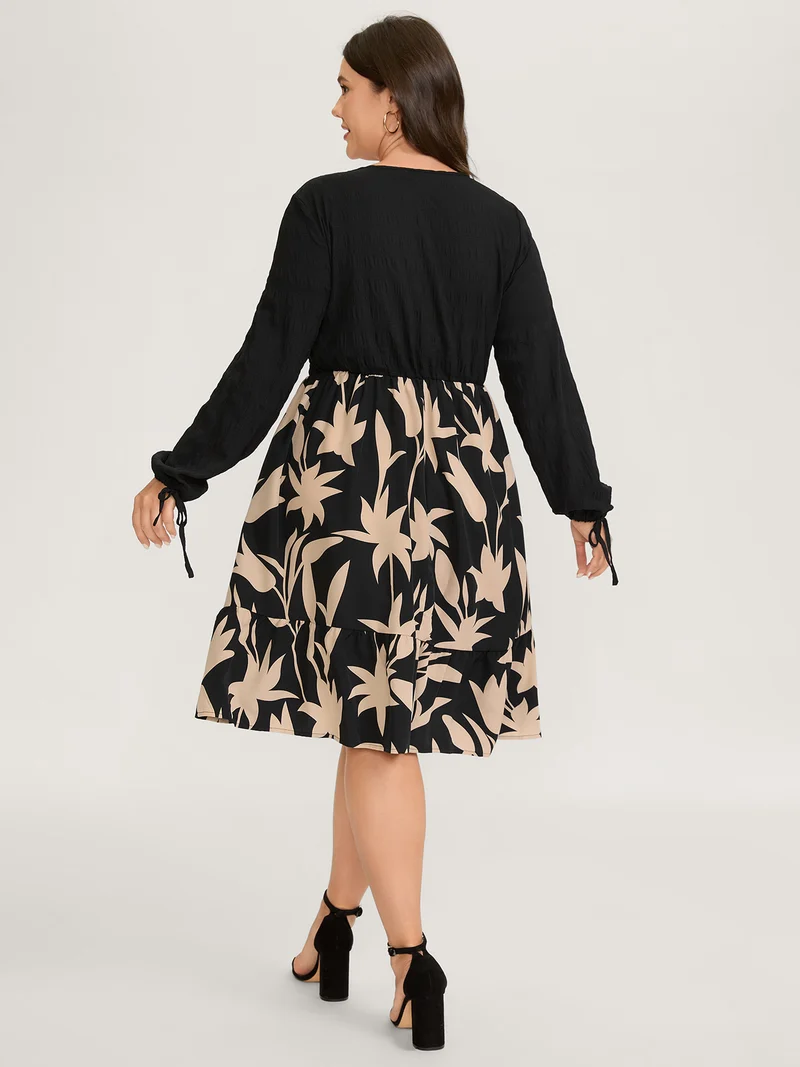 Floral Contrast Print Pockets Midi Dress