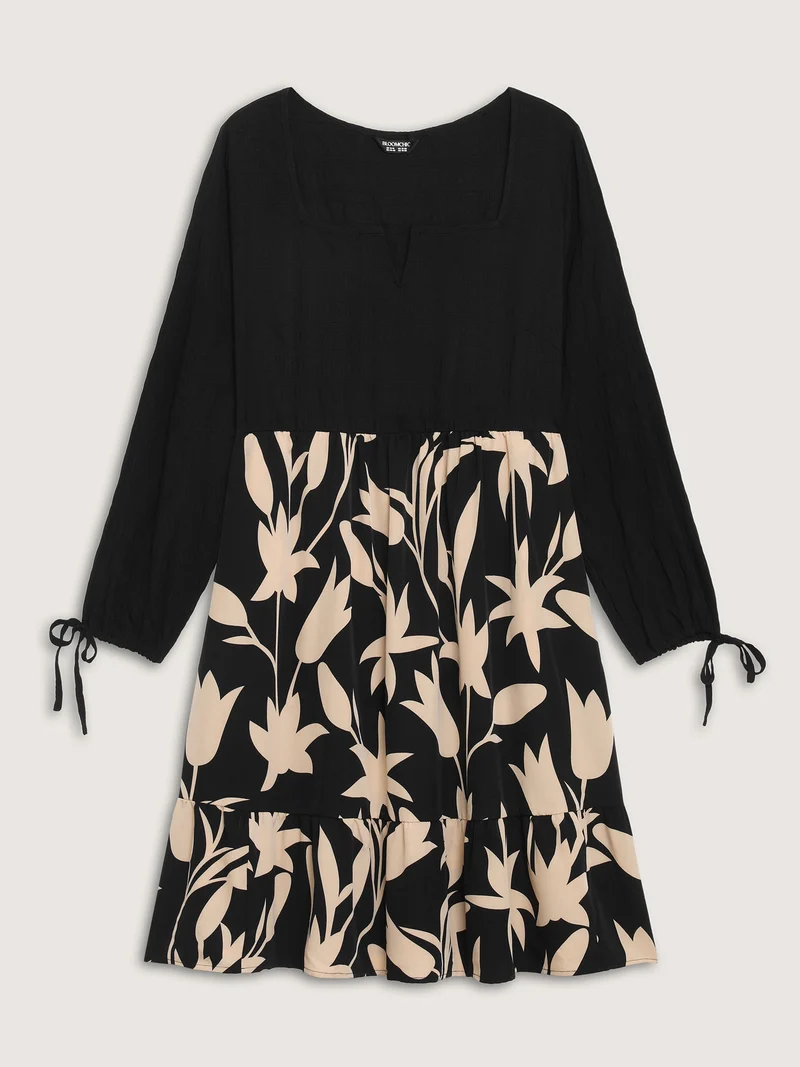 Floral Contrast Print Pockets Midi Dress