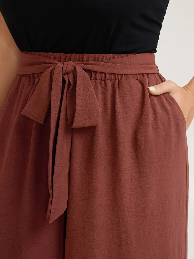 Ruffled Wide-Leg Belted Pants