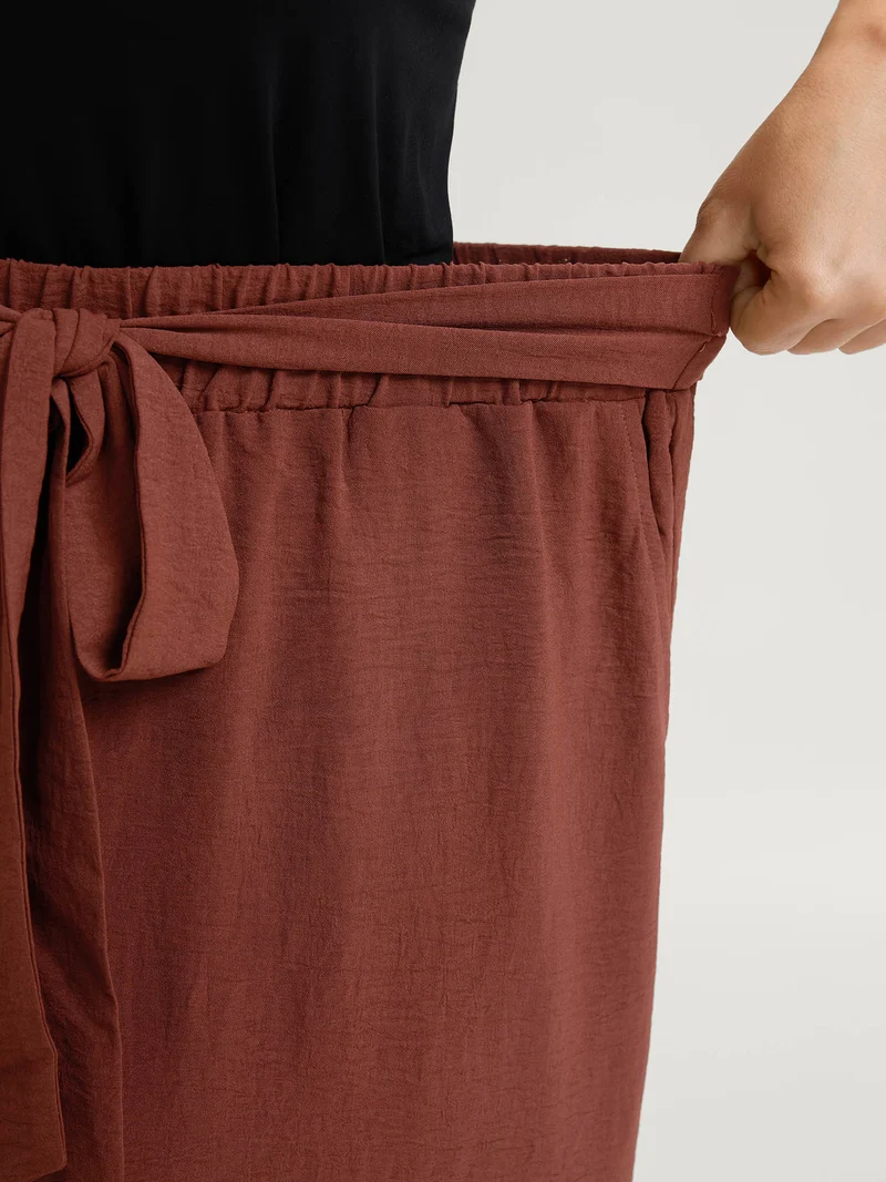 Ruffled Wide-Leg Belted Pants