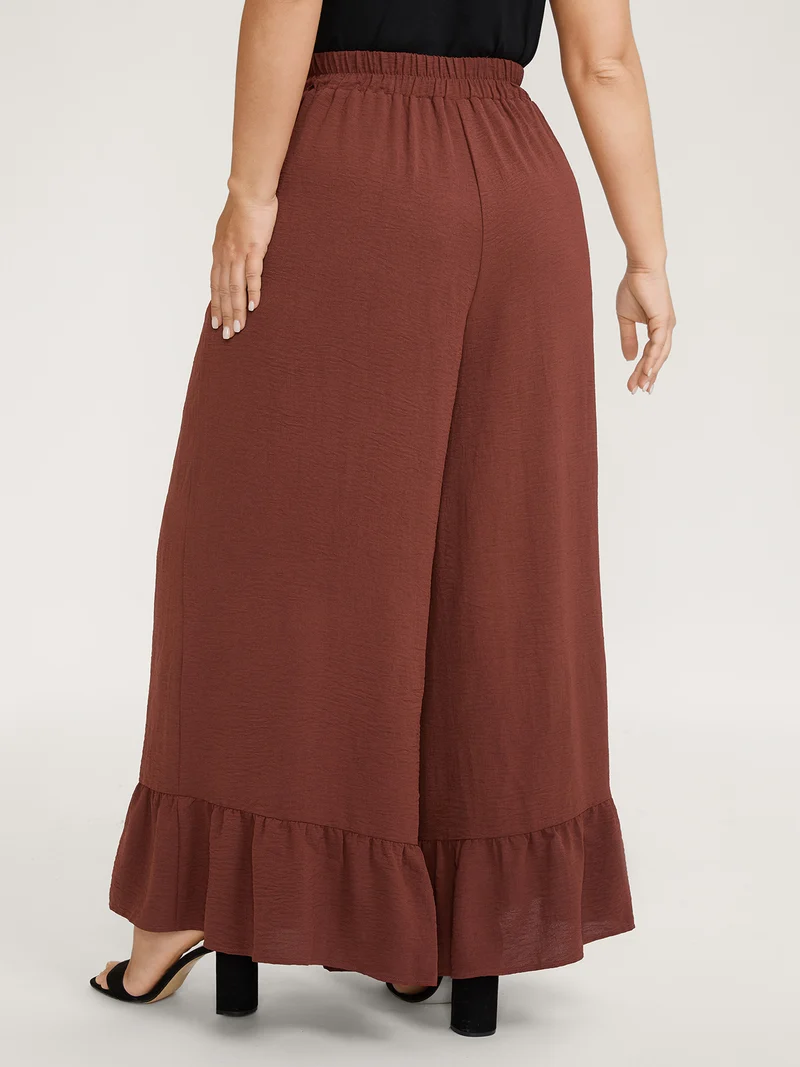 Ruffled Wide-Leg Belted Pants