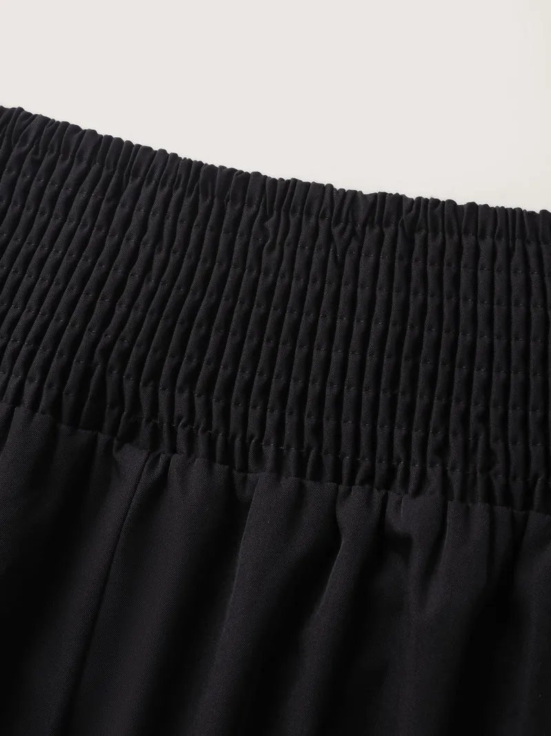 Wide Cinched-Waist Solid Midi Skirt