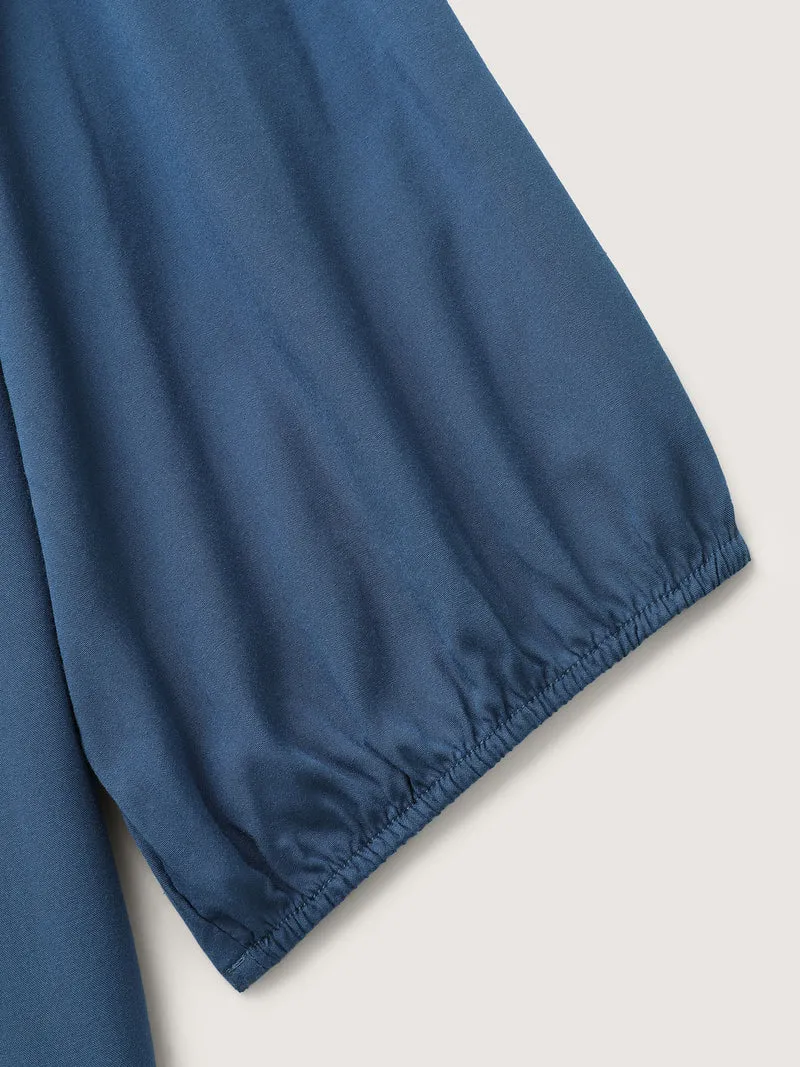 Rayon Eyelet Trim Neck-Tie Blouse