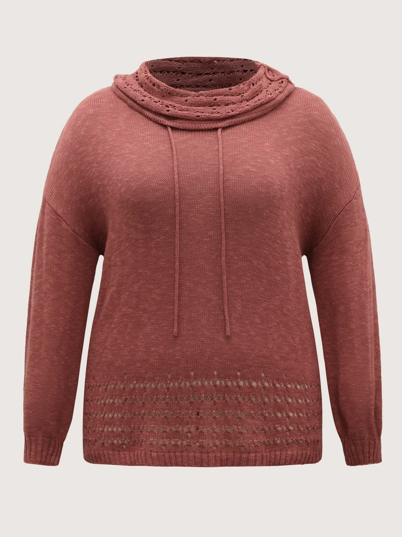 Piled Collar Cut-Out Solid Lightweight Pullover