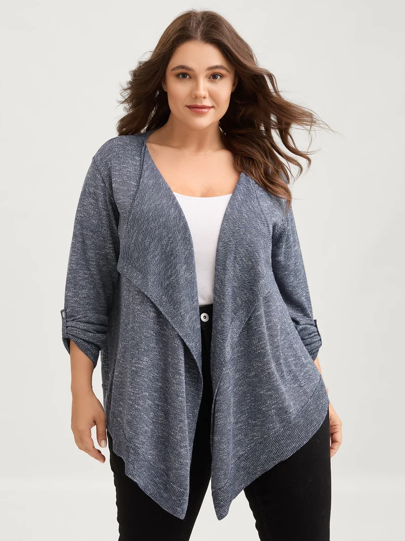 Heather Tab Sleeve Irregular Hem Knit Cardigan
