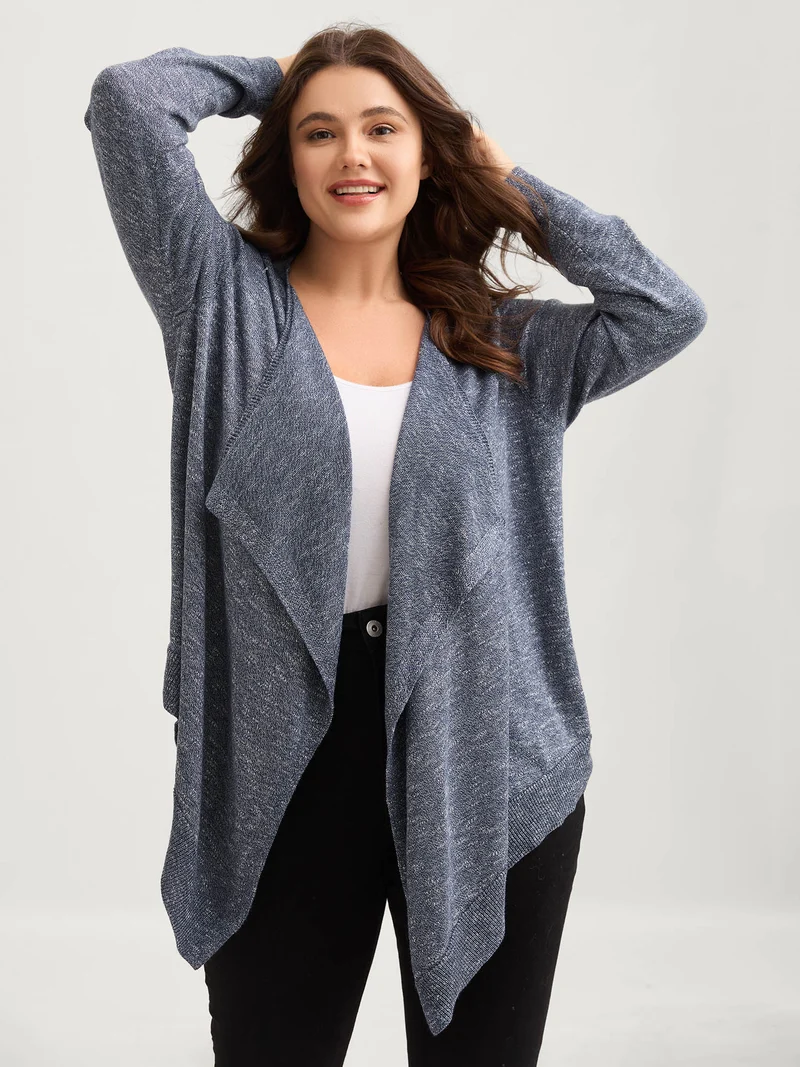 Heather Tab Sleeve Irregular Hem Knit Cardigan