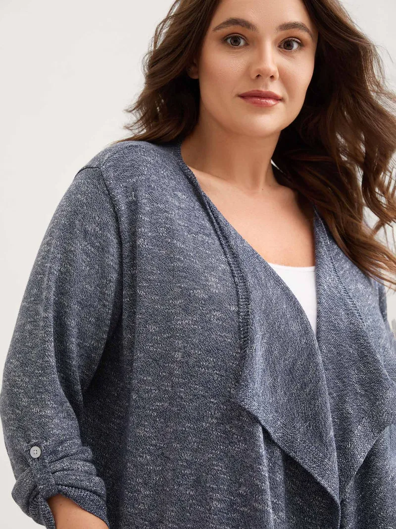 Heather Tab Sleeve Irregular Hem Knit Cardigan