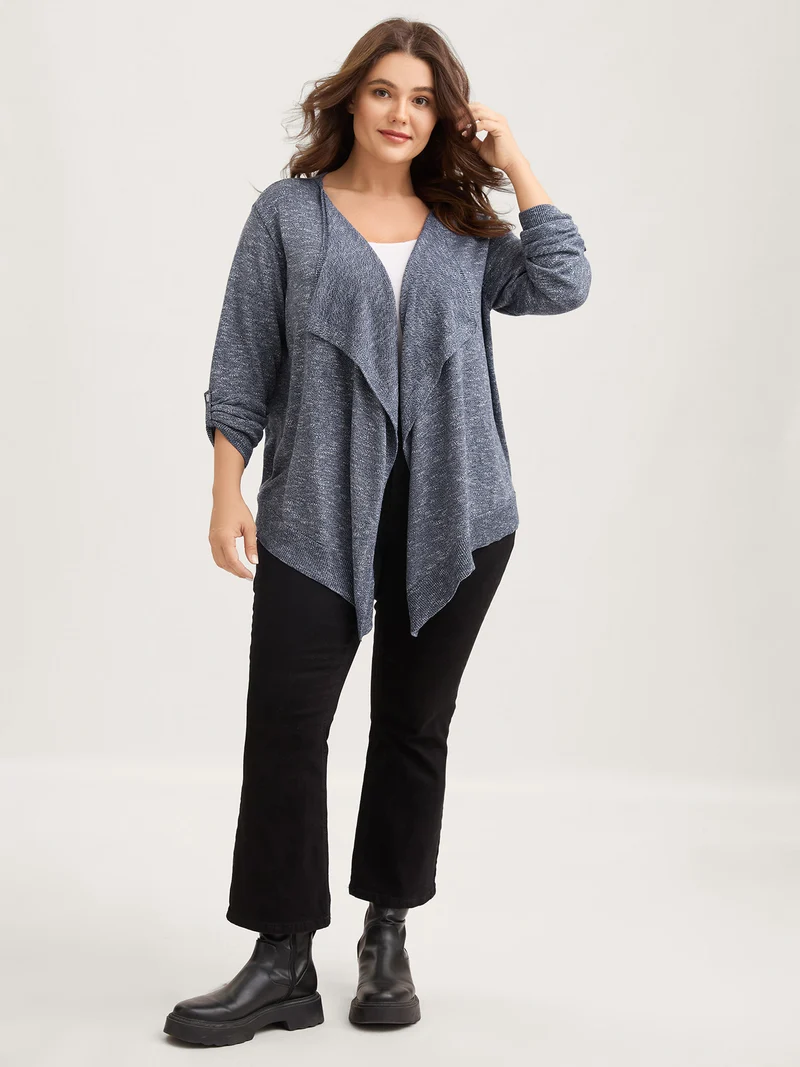 Heather Tab Sleeve Irregular Hem Knit Cardigan
